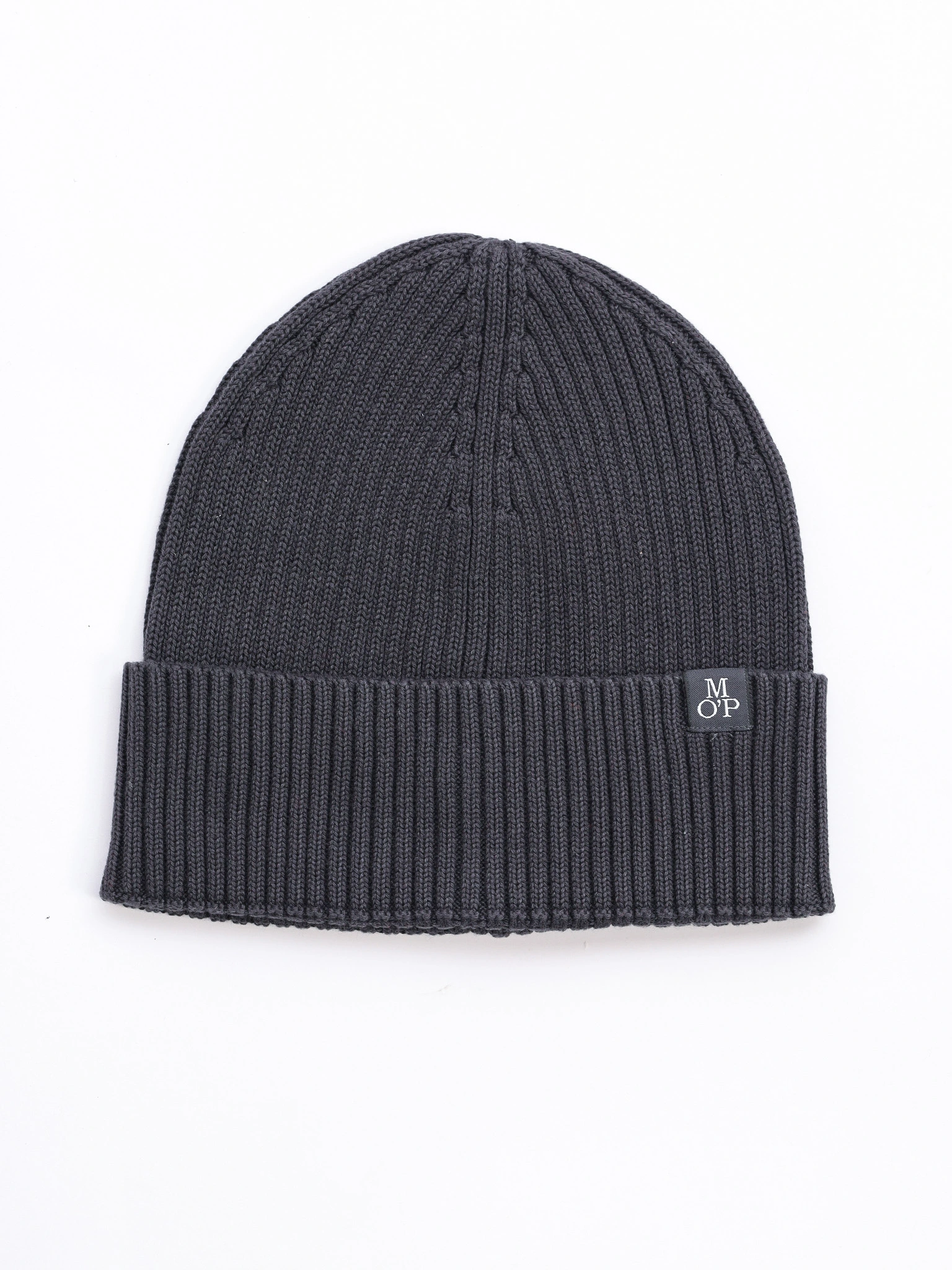 Шапка-бини темно-серого цвета с отворотом из хлопка